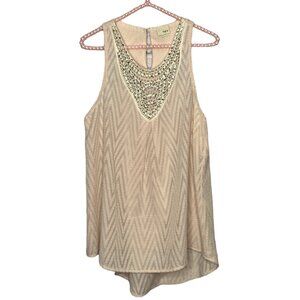 Daytrip Buckle Small S Beige Eyelash Chevron Embellished Crochet Yoke Tank Top